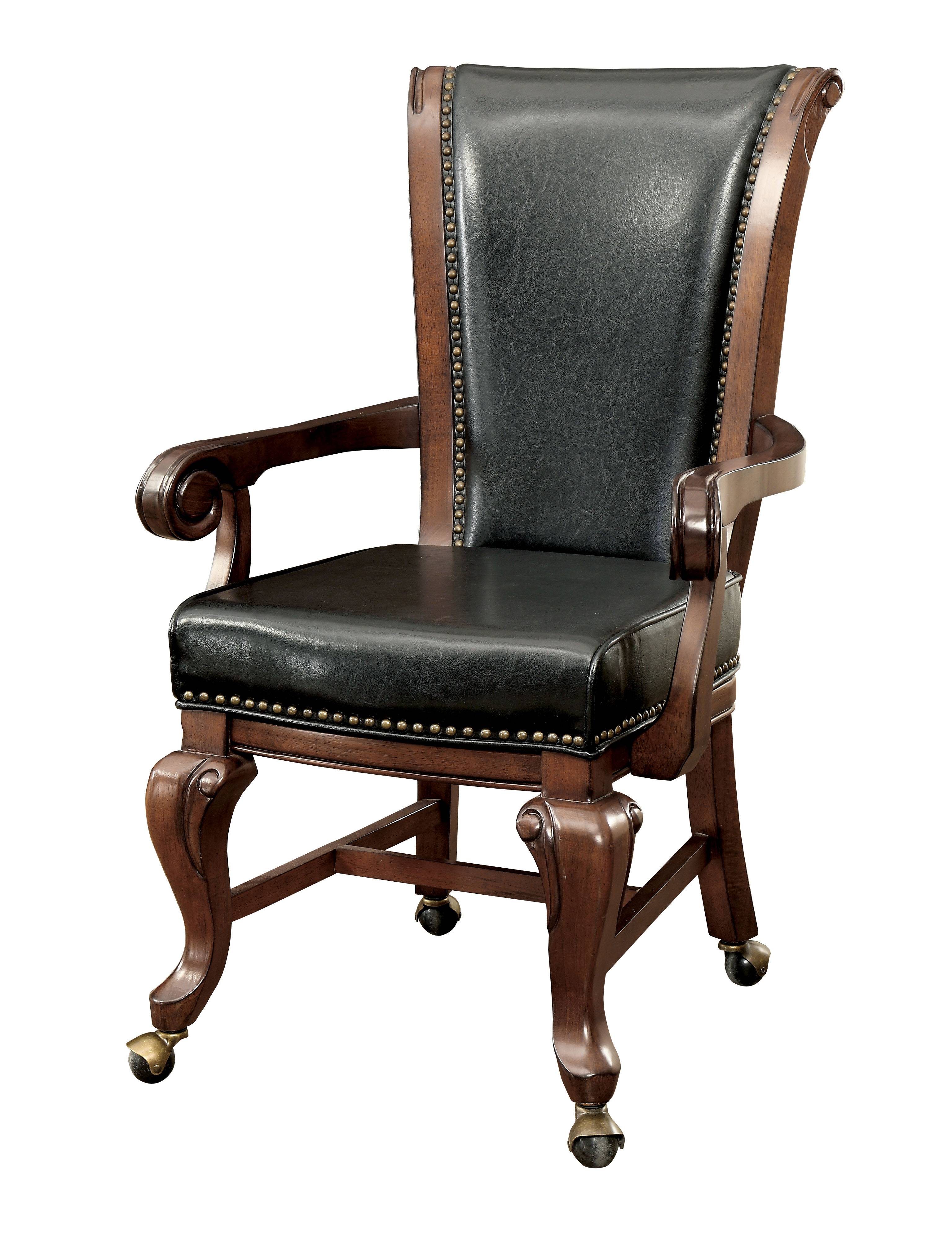 Dyeson Contemporary Faux Leather Padded Arm Chairs in Brown Cherry and Black (Set of 2)