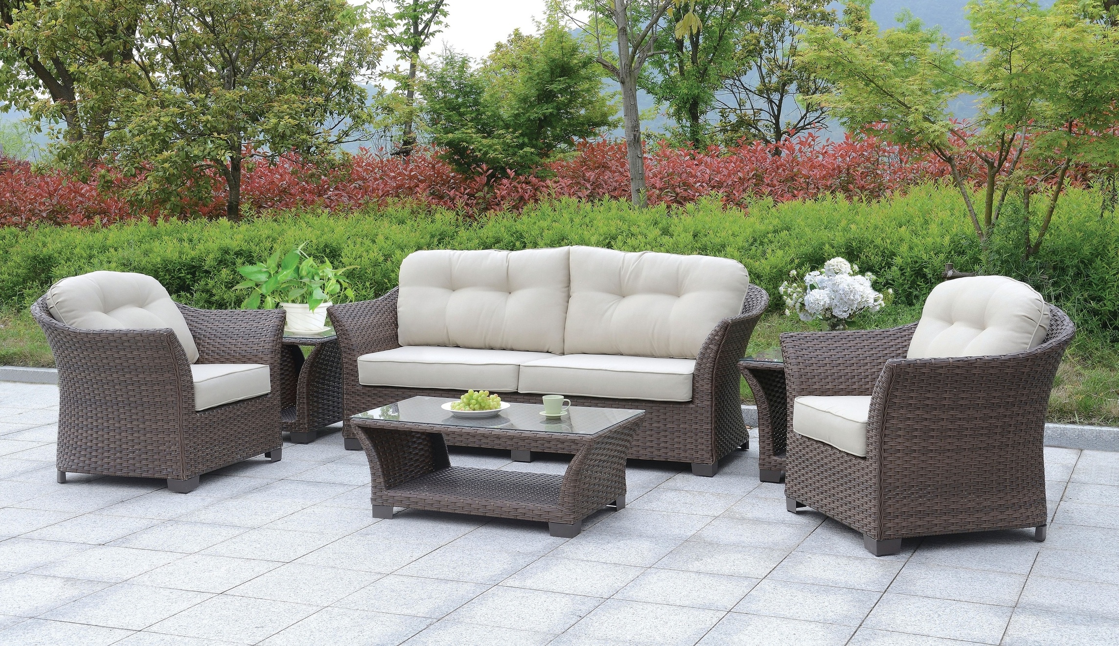 Balmer Contemporary 3-Piece Faux Rattan Patio Set in Brown