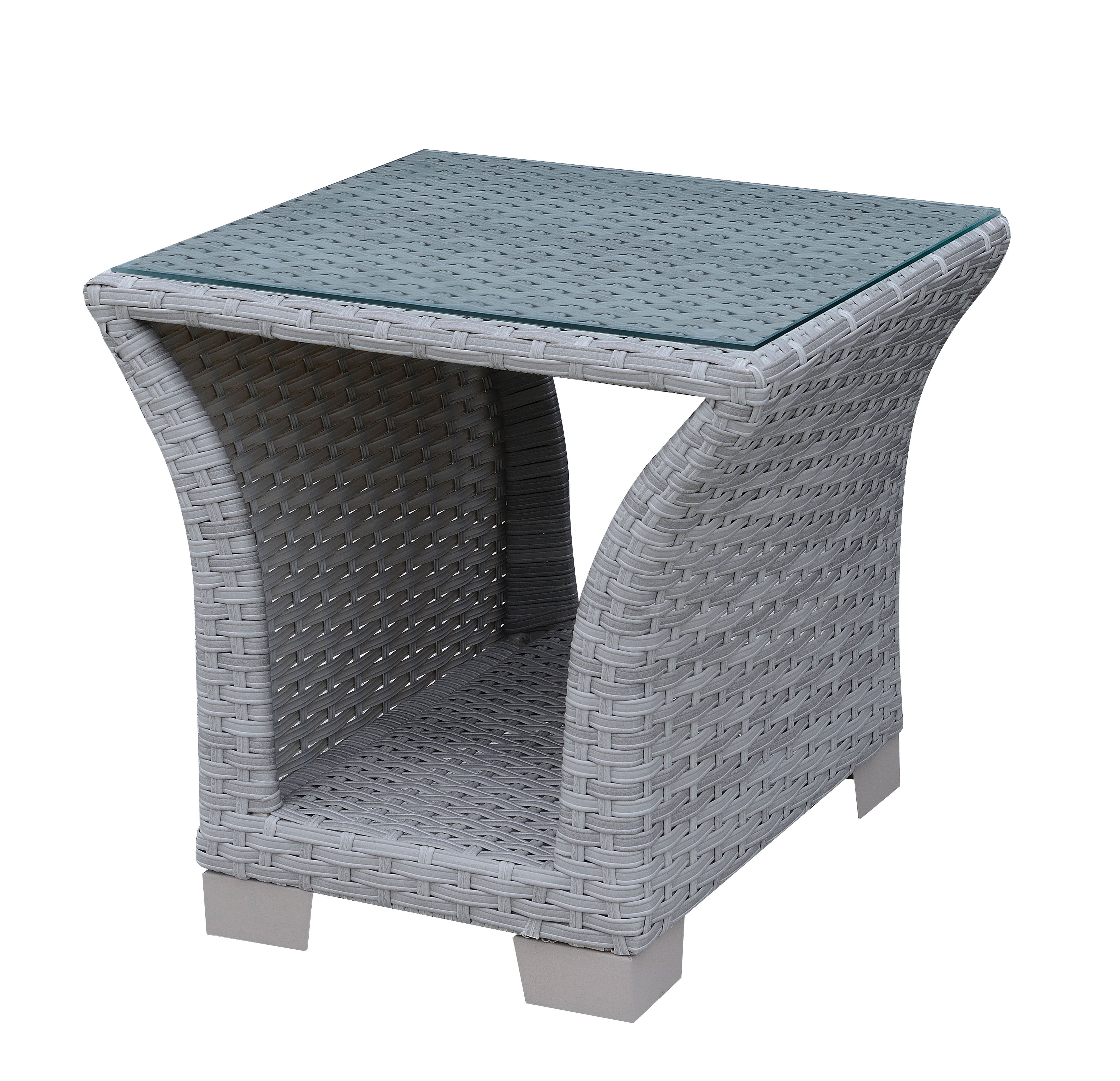 Balmer Contemporary Glass Top Patio End Table in Gray