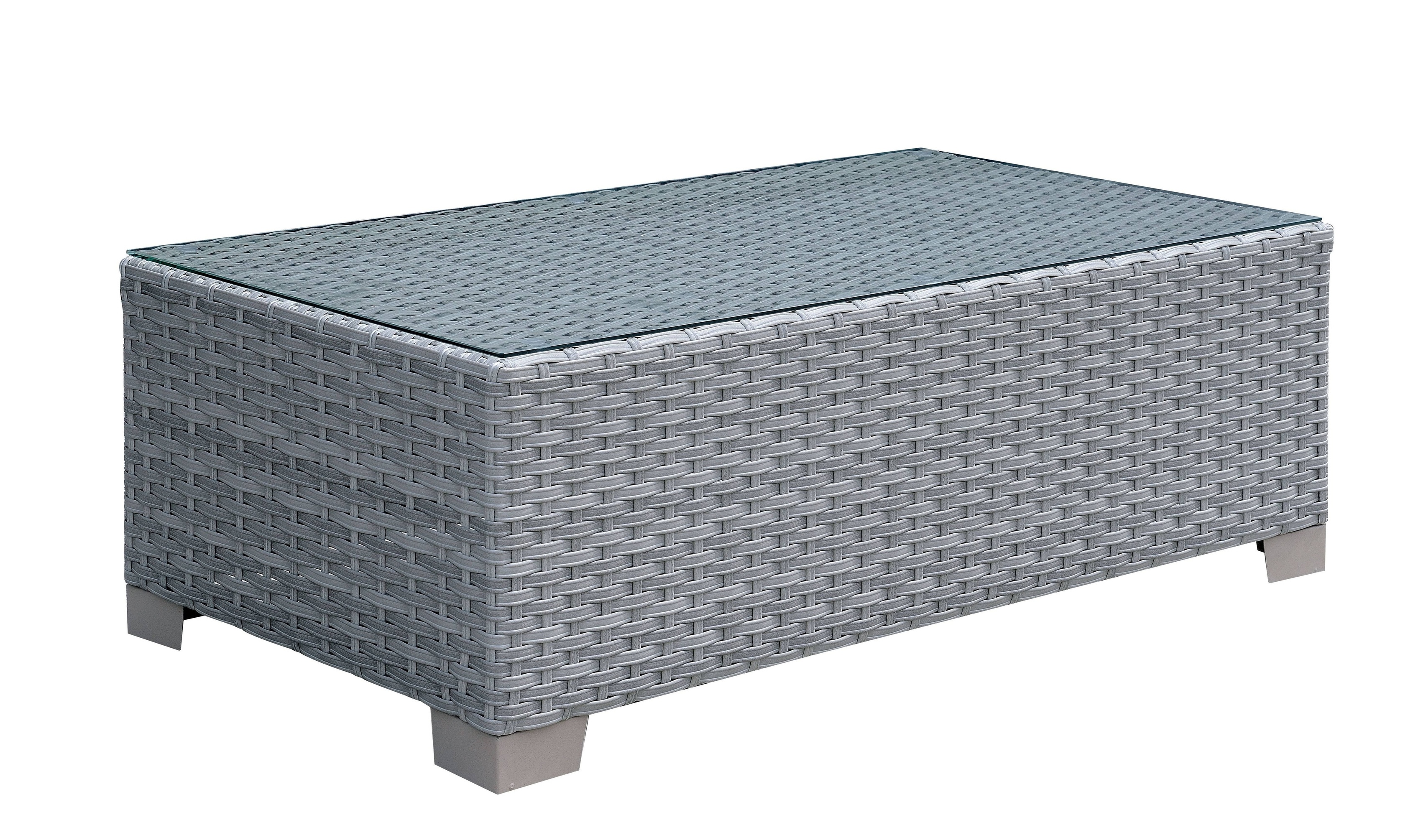 Balmer Contemporary Glass Top Patio Coffee Table in Gray