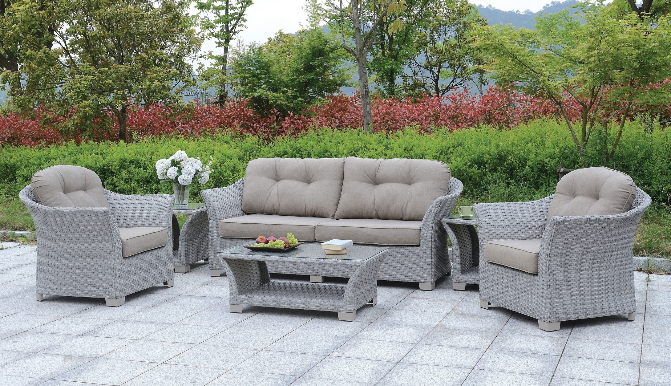 Balmer Contemporary 6-Piece Faux Rattan Patio Set in Gray