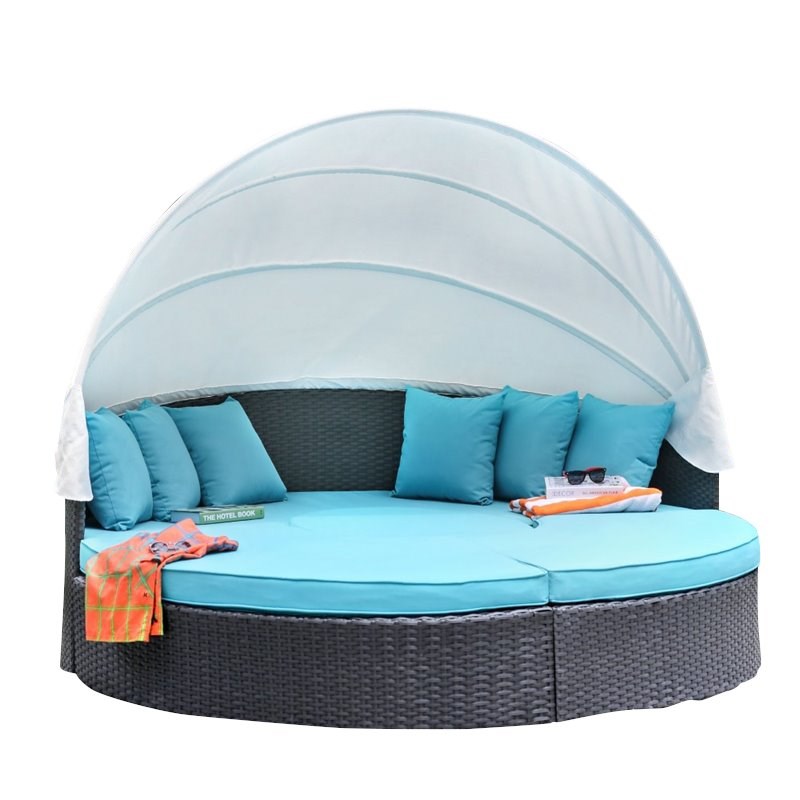 Samyha Contemporary Faux Rattan Patio Canopy Daybed