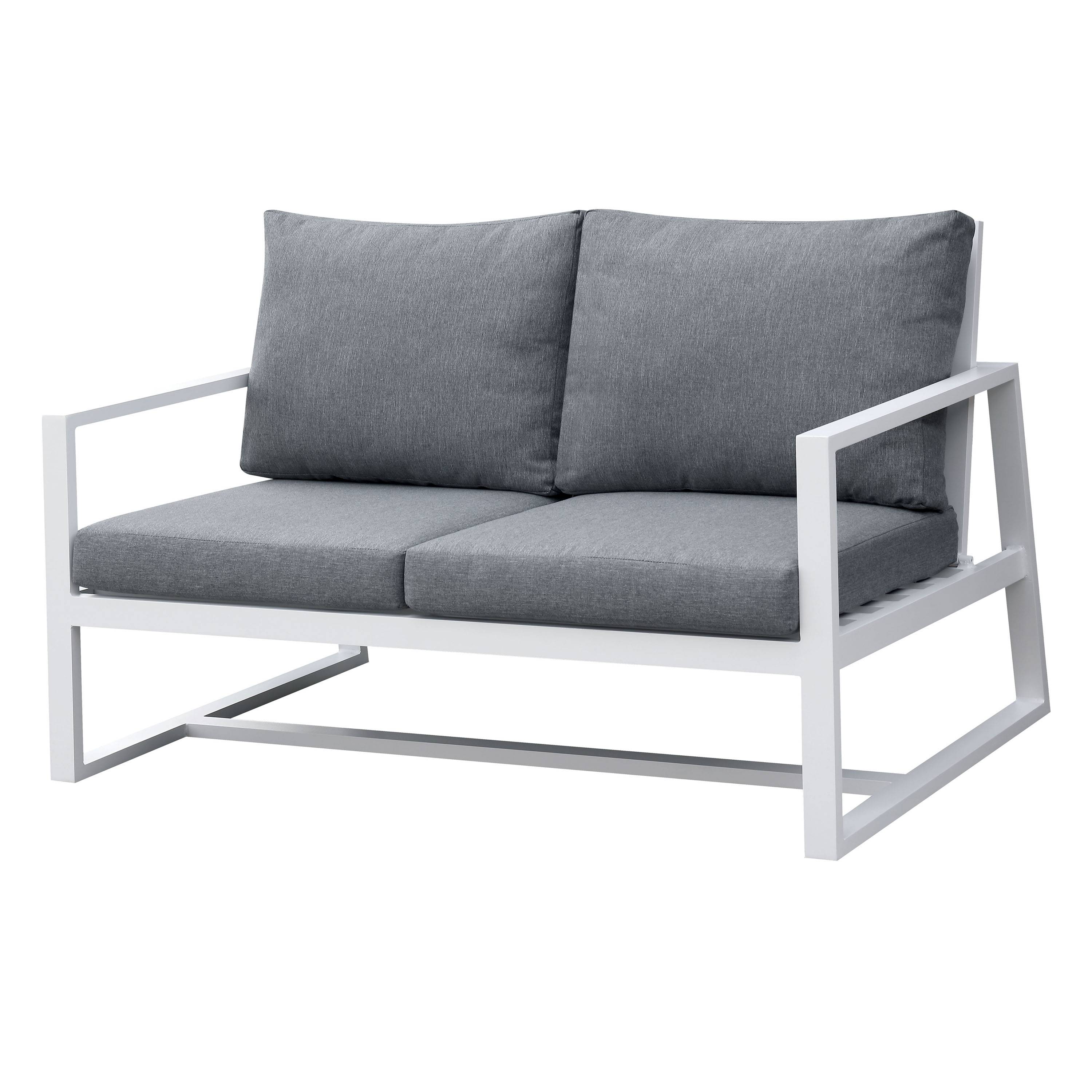 Jemmet Contemporary Aluminum Patio Loveseat in Gray