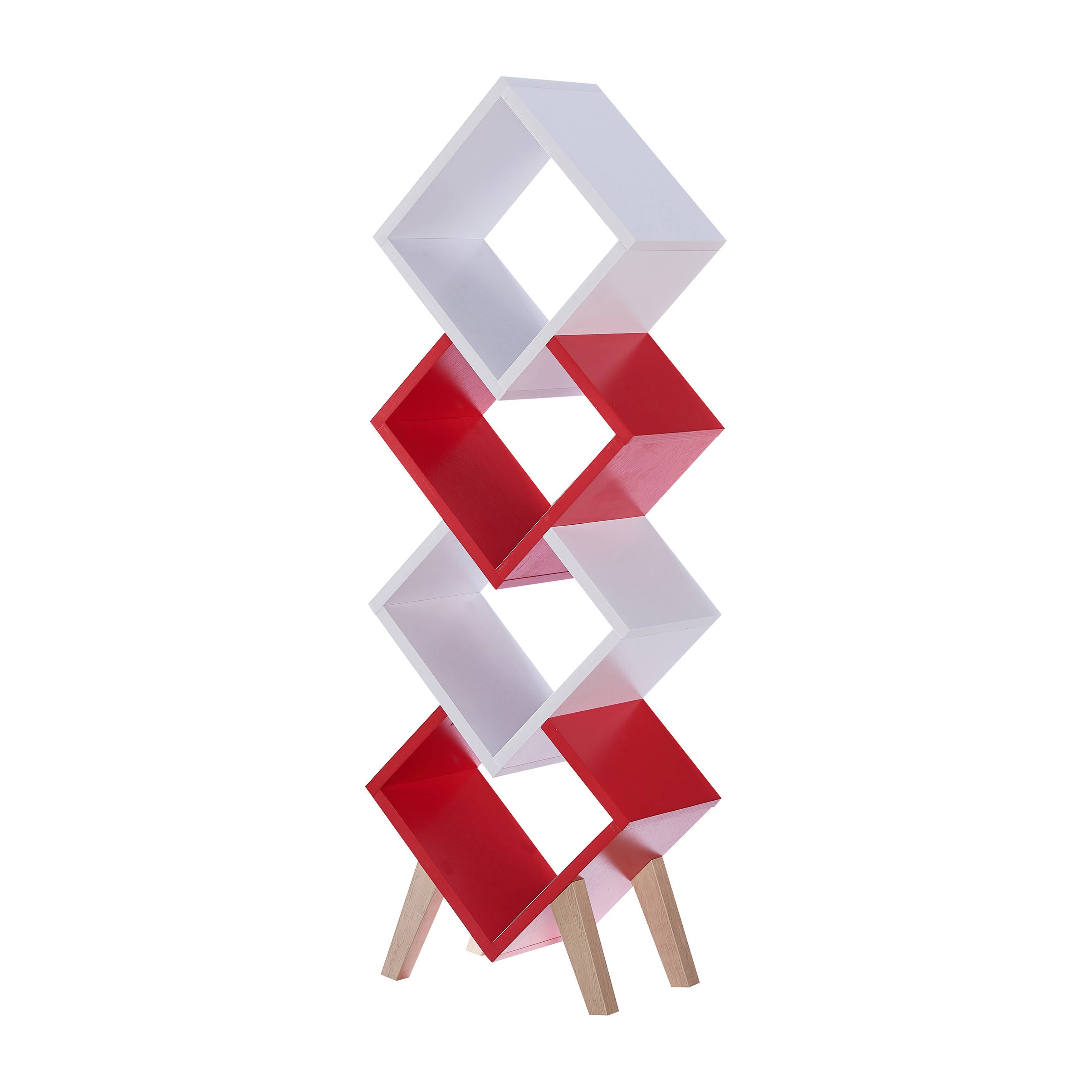 Yarmow 4-Shelf Bookcase in White and Red